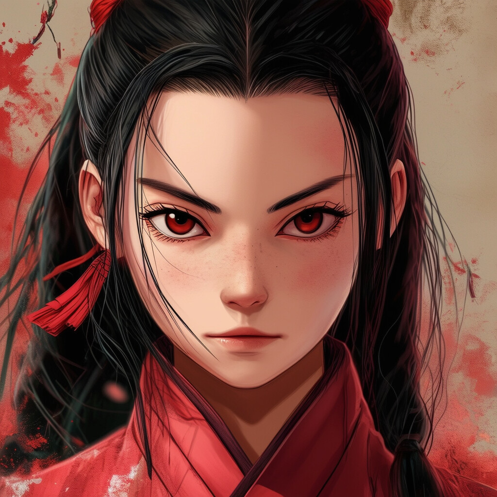 Una ilustración increíblemente realista de Nezuko, la figura entrañable de Demon Slayer, como si hubiera salido del anime para entrar en el mundo tangible, con su rostro inconfundible y su presencia transmitidos con una autenticidad sobrecogedora
