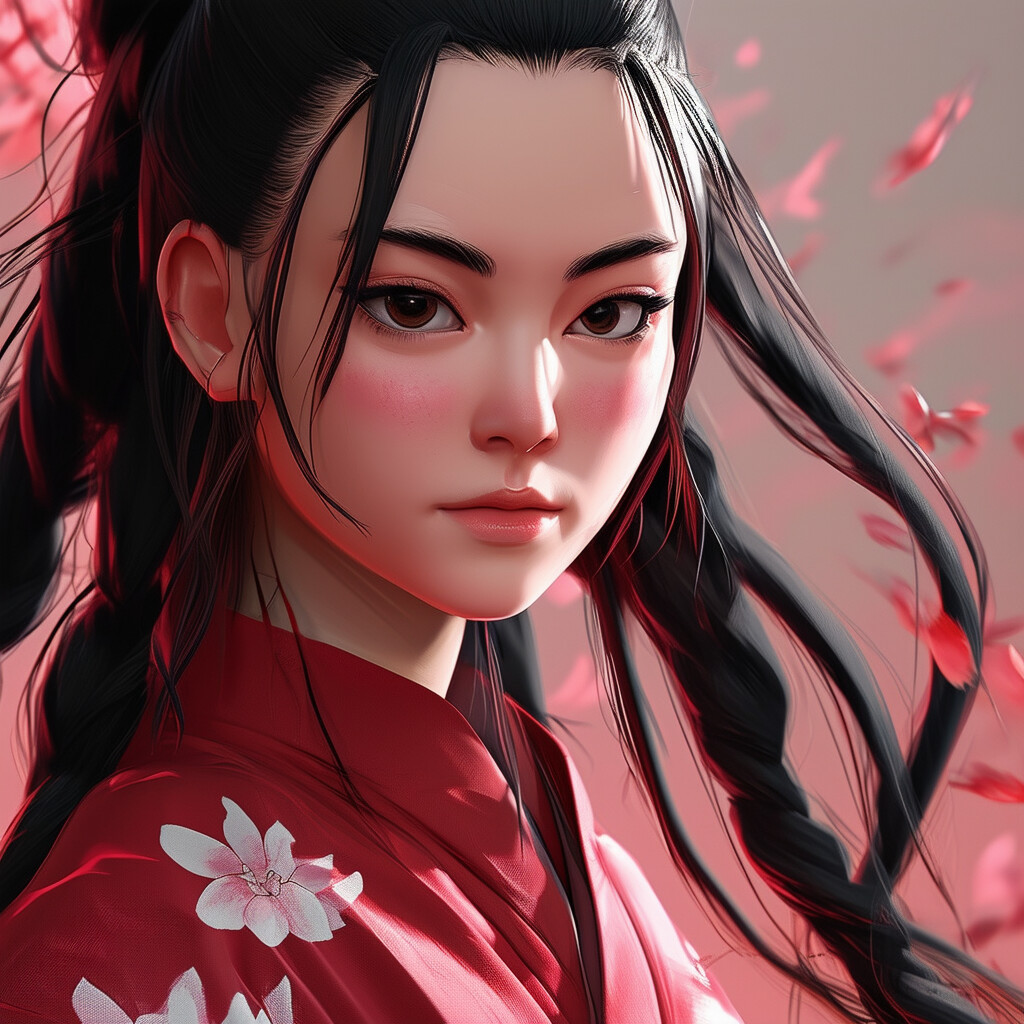 Una representación auténtica y realista de Nezuko, el querido personaje de Demon Slayer, imaginada como una persona de carne y hueso, con su apariencia distintiva y su esencia capturadas con un realismo asombroso