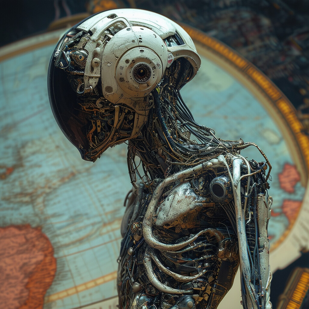 una representación profética de nuestros descendientes dentro de 100 años, adaptándose a la vida en un globo recién explorado, que exhibe características anatómicas modificadas, facultades mentales amplificadas y que cosecha los beneficios de revolucionarios avances tecnológicos